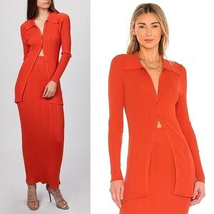 RONNY KOBO 90s Rib Knit Long‎ Sleeve Collared Button Front Slim Cardigan Top S